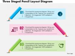 Three staged pencil layout diagram flat powerpoint design