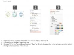 Three staged percentage analysis charts powerpoint slides