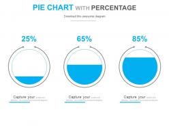 Three staged pie chart with percentage powerpoint slides