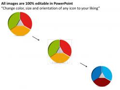 Three staged pie graph for result analysis powerpoint template