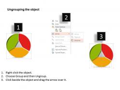 Three staged pie graph for result analysis powerpoint template
