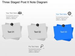 Three staged post it note diagram powerpoint template slide