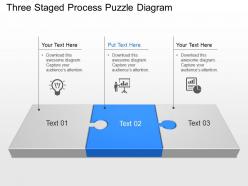 Three staged process puzzle diagram powerpoint template slide