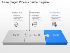 Three staged process puzzle diagram powerpoint template slide