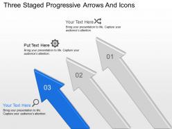 Three staged progressive arrows and icons powerpoint template slide