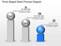 Three staged stack process diagram powerpoint template slide
