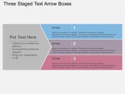 Three staged text arrow boxes flat powerpoint design