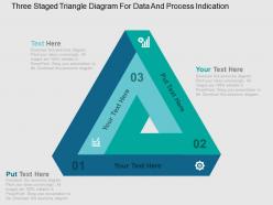 Three staged triangle diagram for data and process indication flat powerpoint design