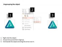 Three staged triangle diagram for data and process indication flat powerpoint design