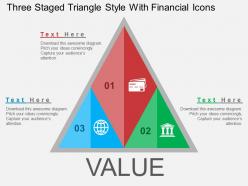Three staged triangle style with financial icons flat powerpoint design