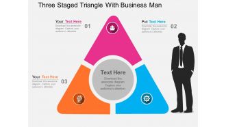 Three staged triangle with business man flat powerpoint design