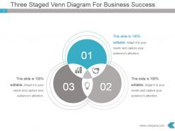 Three staged venn diagram for business success powerpoint design