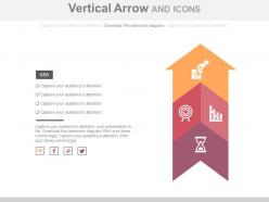 Three staged vertical arrow and icons flat powerpoint design
