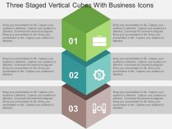 Three staged vertical cubes with business icons flat powerpoint design
