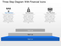 Three step diagram with financial icons powerpoint template slide