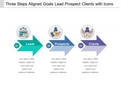 Three steps aligned goals lead prospect clients with icons