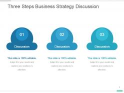 Three steps business strategy discussion presentation template slides