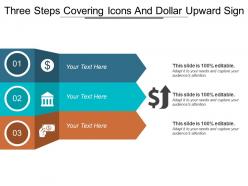 Three steps covering icons and dollar upward sign