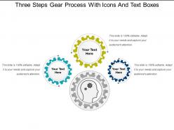 Three steps gear process with icons and text boxes