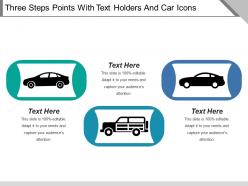 Three steps points with text holders and car icons