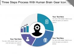 Three steps process with human brain gear icon and text holders