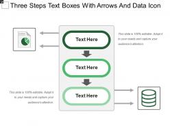Three steps text boxes with arrows and data icon