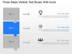 Three steps vertical text boxes with icons powerpoint template slide