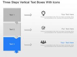 Three steps vertical text boxes with icons powerpoint template slide
