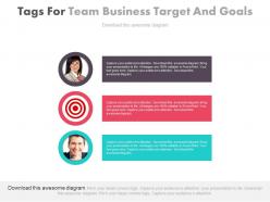 Three Tags For Team Business Target And Goals Powerpoint Slides