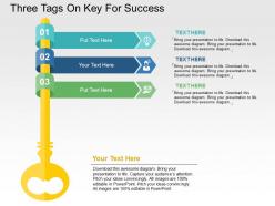 Three tags on key for success flat powerpoint design