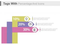 Three tags with percentage and icons powerpoint slides