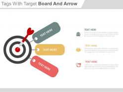 Three tags with target board and arrow powerpoint slides