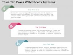 Three text boxes with ribbons and icons flat powerpoint design