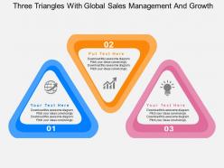 Three Triangles With Global Sales Management And Growth Flat Powerpoint Design