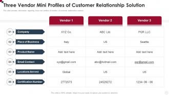 Three Vendor Mini Profiles Of Customer Relationship Solution How To Improve Customer Service Toolkit