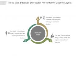 Three way business discussion presentation graphic layout