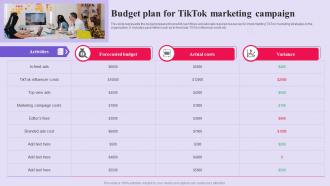 TikTok Advertising Campaign Budget Plan For TikTok Marketing Campaign MKT SS V