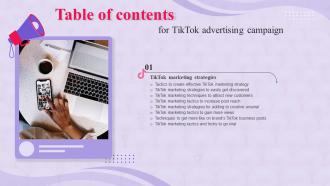 TikTok Advertising Campaign Table Of Contents MKT SS V