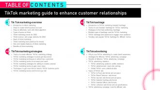 Tiktok Marketing Guide To Enhance Customer Relationships Tables Of Contents MKT SS V