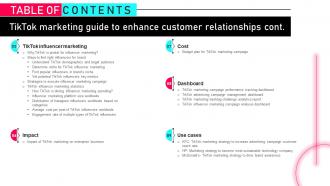 Tiktok Marketing Guide To Enhance Customer Relationships Tables Of Contents MKT SS V Graphical Engaging