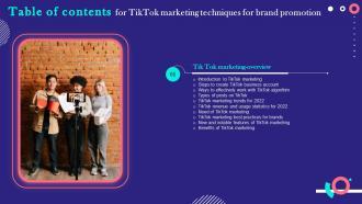 TikTok Marketing Techniques For Brand Promotion For Table Of Contents MKT SS V