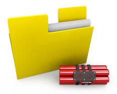 Time bomb with yellow folder stock photo