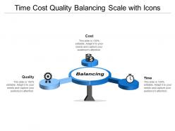 Time cost quality balancing scale with icons