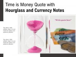 Time is money quote with hourglass and currency notes