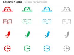 Time to study open notebook drawing clock ppt icons graphics