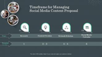 Timeframe for managing social media content proposal ppt slides grid