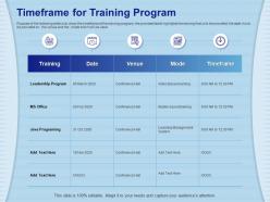 Timeframe for training program conference hall ppt powerpoint presentation icon gallery