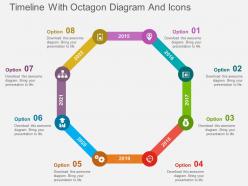 Timeline with octagon diagram and icons flat powerpoint design