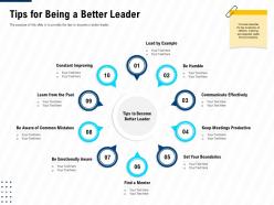 Tips for being a better leader leadership and management learning outcomes ppt designs
