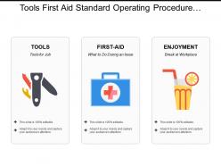 Tools first aid standard operating procedure at workplace with icons